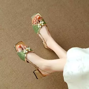 Модные босоножки с квадратным носком и ремешком на щиколотке, женские туфли на квадратном каблуке, односложные мюли с пряжкой, сексуальные босоножки на каблуках с открытым носком, ретро-китай 35