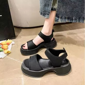 Модные босоножки с толстой подошвой, лето 2024 г., новый спортивный стиль, наклонный каблук, одно слово, повседневные, удобные женские сандалии, Zapatos De Mujer 35 белый