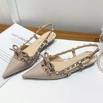 Модные босоножки с заклепками и бантом, женские летние сексуальные туфли-мюли с острым носком и ремешком на спине, элегантные туфли для банкета и офиса на низком каблуке 35 чёрный