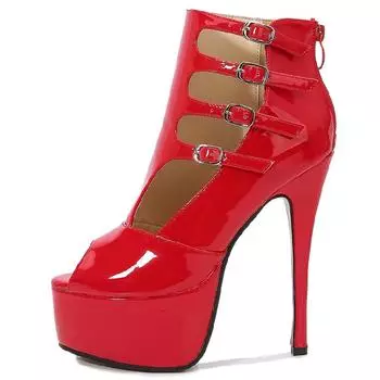 Модные ботильоны для женщин, обувь на платформе, сексуальные летние сапоги на высоком каблуке, туфли с открытым носком и пряжкой для вечеринок, танцевальная обувь для женщин, большой размер 34 чёрный