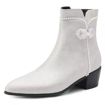 Модные ботильоны для женщин Осень Зима 2024 Черные Белые Короткие Ботинки Низкий Каблук Вечерняя Обувь Женский Бренд Большой Размер 45 34 белый