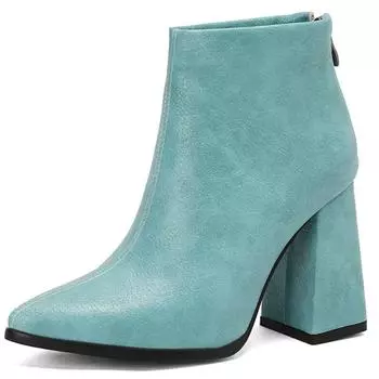 Модные ботильоны для женщин Осень Зима Черные Синие Короткие ботинки Панк Высокие каблуки Вечерняя обувь Женский бренд Большой размер 50 34 зелёный