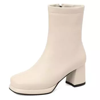 Модные ботильоны для женщин Осенне-зимняя обувь Черные короткие ботинки На молнии Невысокий каблук Праздничная обувь Женский бренд Большой размер 50 34 бежевый