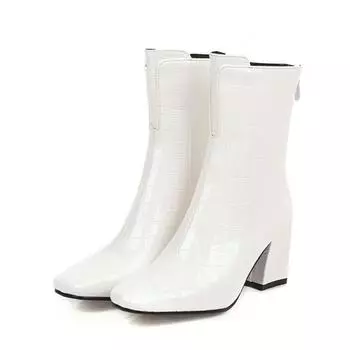 Модные ботильоны для женщин, сексуальные мотоциклетные ботинки из змеиной кожи, женские короткие зимние туфли на высоком каблуке белого и красного цвета для вечеринок 34 чёрный