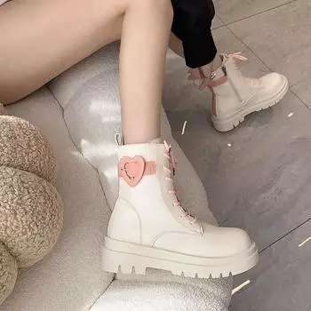 Модные ботильоны, милые, кавайные, боевые, кожаные, женские, короткие, с круглым носком, меховая, в стиле панк, искусственная кожа, распродажа, горячие предложения 34