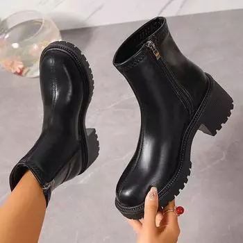 Модные ботильоны на платформе для женщин Осень Зима Боковая молния Массивный каблук Короткие ботинки Женские Шикарные из искусственной кожи Готическая обувь 36