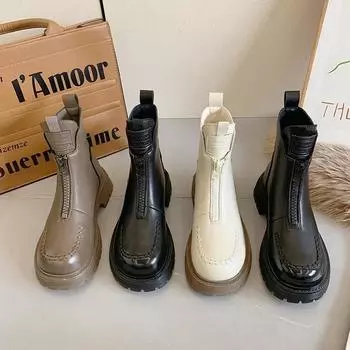 Модные ботильоны на толстой подошве, новые осенние короткие ботинки в британском стиле, повседневные женские ботинки «Челси» на плоской подошве в стиле ретро, Zapatillas Mujer2024 35 хаки
