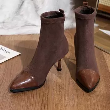 Модные ботильоны с острым носком, женская обувь, платье, новинка 2024 года, зимние туфли на среднем каблуке, модные сексуальные женские ботинки, элегантные туфли-лодочки Zapatillas Lady 35 чёрный