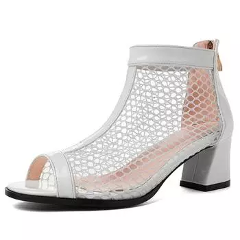 Модные ботильоны с открытым носком для женщин, летняя обувь, дышащая сетка, черные, белые, короткие ботинки, танцевальная обувь для вечеринок, женские, большой размер 45 50 34 чёрный