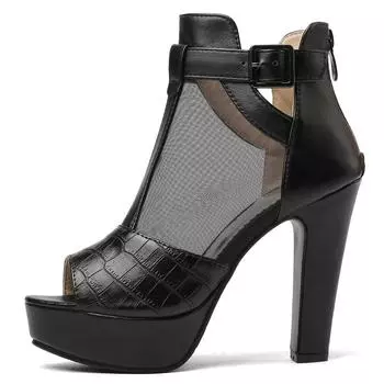 Модные ботильоны с открытым носком для женщин, сандалии, сексуальные летние туфли на высоком каблуке и платформе, женские, желтого и белого цвета, большого размера 50 34 чёрный