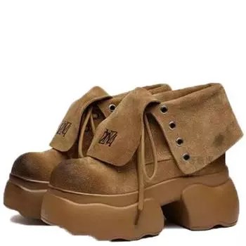 Модные ботильоны Женская обувь Кроссовки на платформе Дизайнерские туфли на высоком каблуке Трендовые замшевые зимние ботинки Осенние спортивные туфли на шнуровке Botas Mujer 34 коричневый
