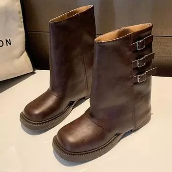 Модные ботильоны женские на плоской подошве ретро кожаные туфли женские зима 2024 тренд новый дизайнер повседневные готические снежные челси боты женские обувь 35 коричневый
