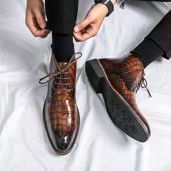 Модные ботинки челси, мужские ботинки, кожаные ботинки, ботильоны на шнуровке, с острым носком, на низком каблуке, на толстой подошве, деловые ботинки высокого качества 38 чёрный