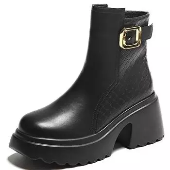 Модные ботинки «Челси» с круглым носком на платформе, женская обувь в британском стиле, весна-осень, удобная толстая подошва, нескользящие короткие ботинки, бесплатная доставка 34 коричневый