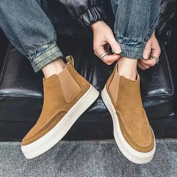 Модные ботинки «Челси», теплые зимние ковбойские кожаные мужские ботинки, удобные высокие ботинки для отдыха на открытом воздухе, повседневные ботинки на толстой подошве для свиданий и вечеринок 38 бежевый