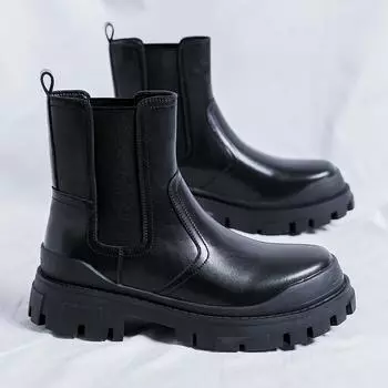 Модные ботинки «Челси» в британском стиле, мужские повседневные кожаные байкерские ботинки, высокие слипоны, популярная модная уличная обувь на щиколотке 38