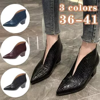 Модные ботинки челси, женские осенние короткие сапоги со змеиным узором, ботинки на толстом каблуке с острым вырезом и V-образным вырезом 39 красный