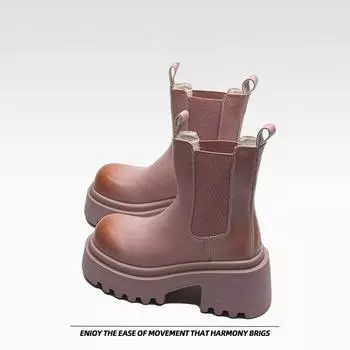 Модные ботинки-цилиндры с толстой подошвой, английские, французские, розовые, короткие, эластичные, ботинки Martin, узкие ботинки 35 розовый