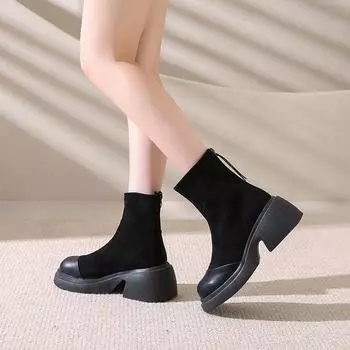 Модные ботинки для женщин, износостойкие, модные, зимние, новые, нескользящие, 2024, высококачественные, круглые, женские, ботильоны Botines Mujer 35 чёрный
