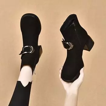 Модные ботинки Кожаные ботинки Хлопковые ботинки Короткие ботинки 34 чёрный