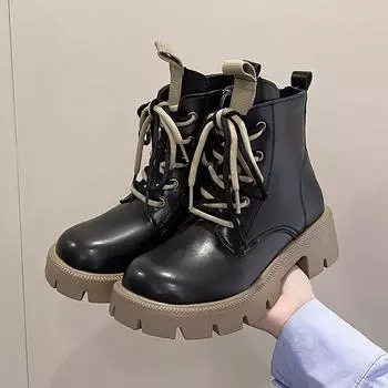 Модные ботинки Martin женские осень-зима 2024 года, новые короткие ботинки женские универсальные ботинки на шнуровке, ботинки-локомотивы 35 бежевый