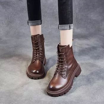 Модные ботинки Модные готические туфли Женские повседневные осенние кожаные женские ботильоны на платформе Женская обувь Женская обувь для зимы 35