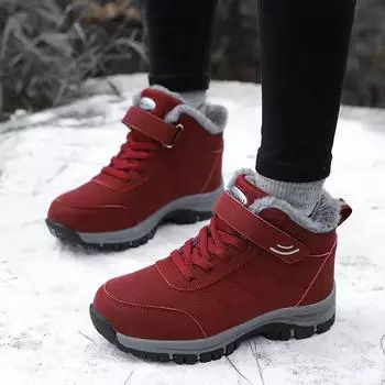 Модные ботинки мужские кожаные водонепроницаемые плюшевые кроссовки альпинистские охотничьи ботинки унисекс уличные теплые ботинки на шнуровке походные ботинки зима 2024 35 чёрный