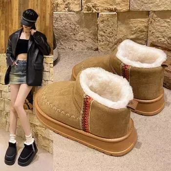 Модные ботинки на плоской подошве с круглым носком, роскошные дизайнерские зимние ботинки, женские зимние модные элегантные ботинки 2024 года 36-37 бежевый