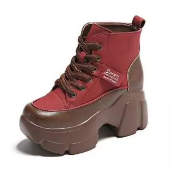 Модные ботинки на толстой подошве в стиле ретро для женщин, осень-зима, новые модные женские высокие ботинки P29 35 красный