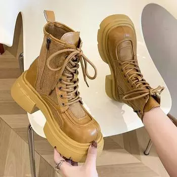 модные ботинки на толстом каблуке на платформе, женские, осень-зима, толстые, мотоциклетные ботинки, женские, в стиле панк, из искусственной кожи, Botas de Mujer 35 чёрный