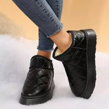 Модные ботинки с круглым носком и плоским каблуком, ботинки на толстой подошве, женская зимняя обувь, резиновые ботинки 2024 года для женщин 35 чёрный