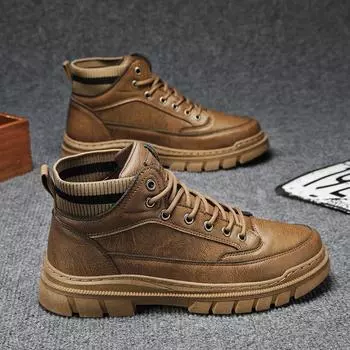 Модные ботинки с толстой подошвой, обувь до щиколотки, походная обувь, удобная, износостойкая, водонепроницаемая, модная, универсальная, классическая, модель с основным ремешком 39 коричневый