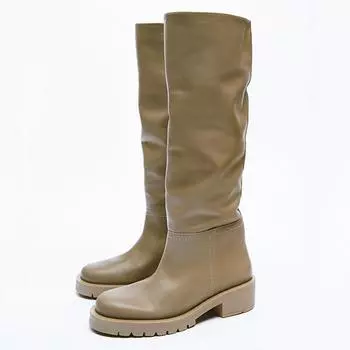Модные ботинки, женская обувь, зимние кожаные узкие рыцарские сапоги, женские сапоги на платформе, выше колена, утепленные теплые сапоги Botas De Mujer 35