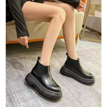Модные ботинки, женские модные ботинки-камини, женские осенне-зимние новые кожаные короткие ботинки на толстой подошве, ботинки в британском стиле 34