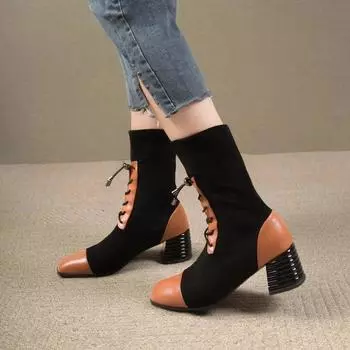 Модные ботинки женские в британском стиле в стиле ретро с увеличенной толстой подошвой Ботинки челси женская обувь модные туфли на высоком каблуке мотоциклетная обувь 2024 35 светло-коричневого