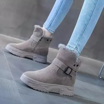 Модные ботинки женские зимние ботинки на плоской подошве женские туфли на платформе женские меховые теплые туфли для женщин новые однотонные зимние туфли короткие ботинки женские 35 хаки