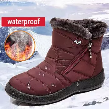 Модные ботинки женские зимние модные ботинки для женщин на молнии на платформе новые туфли женские водонепроницаемые ботильоны меховые ботинки Mujer зимняя обувь 35 коричневый