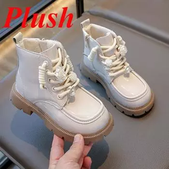 Модные ботиночки для девочек, бежевые, с подкладкой, с цветами, на плоской подошве, детские хлопковые туфли для девочек, осень-зима, черные, нескользящие, короткие детские ботиночки 26 чёрный