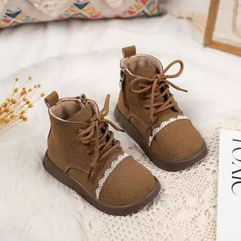 Модные ботиночки для девочек Универсальные удобные ботиночки для девочек Кружевные детские ботиночки для принцессы Мягкая подошва Ботильоны Модные милые короткие ботиночки Botas Nia 22insole14cm коричневый