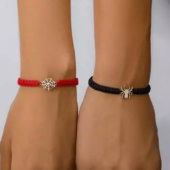 Модные браслеты для пар на Хэллоуин, классическая подвеска в виде паука, черная красная плетеная веревка, парные браслеты, ювелирные изделия для дружбы