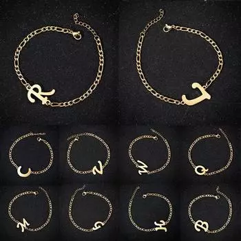 Модные браслеты для женщин, Лидер продаж, браслет с подвесками AZ, браслеты из нержавеющей стали с алфавитом, 1 шт., 26 букв, персонализированные T серебряный