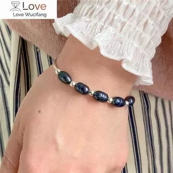 Модные браслеты из натурального жемчуга серебряного цвета, браслеты из натурального жемчуга черного цвета, регулируемые подвески, браслеты для женщин и девушек, ювелирные изделия, подарки adjustable