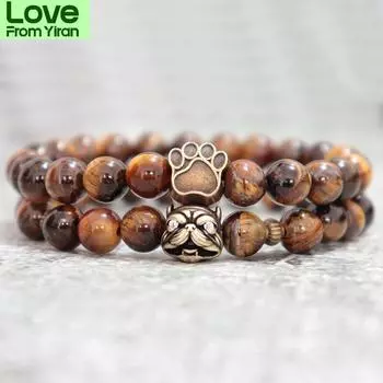 Модные браслеты с изображением французского бульдога для мужчин, 100 % натуральный лавовый тигровый глаз, браслет, камень, женский собачий коготь, подвеска, браслет, аксессуары, подарок