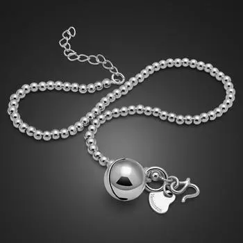 Модные браслеты с колокольчиками из 100% стерлингового серебра 925 пробы, милые пляжные ножные браслеты 27 см, простые бусины, браслет в богемном стиле, женские ювелирные изделия, подарок