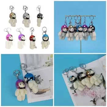 Модные брелки для ключей в виде медведя, уникальное украшение для сумки, симпатичный брелок в виде медведя в шлеме, стильное украшение для ключей, идеально подходит для рюкзака серебряный
