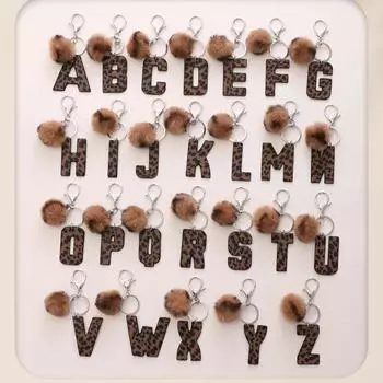 Модные брелки с принтом гепарда, брелок с английскими буквами AZ и помпоном, модные женские брелки