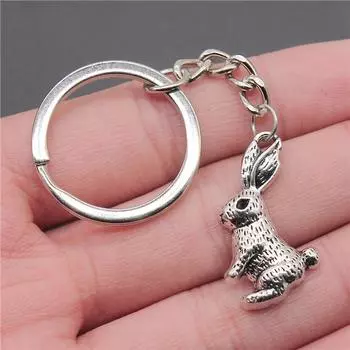 Модные брелоки с животными, винтажный серебристый кулон в виде кролика, брелок для сумки, кошелька, брелок, ювелирные изделия