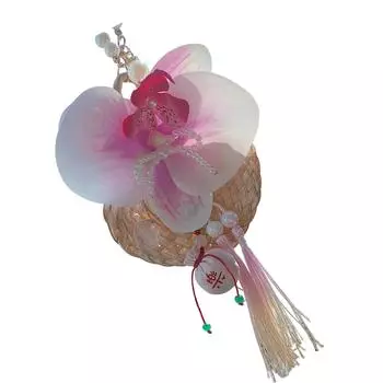 Модные брелоки-шармы в виде орхидеи-бабочки, искусственный жемчуг и тканевая текстура, эффектный аксессуар, подходящий для стильных женщин розовый