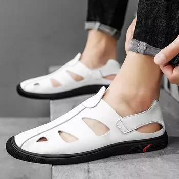 Модные брендовые белые кожаные мужские сандалии мокасины мужские деловые сандалии в итальянском стиле ручная работа кожаные туфли мужские сандалии 38 чёрный