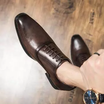 Модные брендовые черные кожаные туфли для мужчин, оксфорды, мужские туфли для свадебной вечеринки, офиса, бизнеса, новые заостренные туфли на шнуровке 39 чёрный